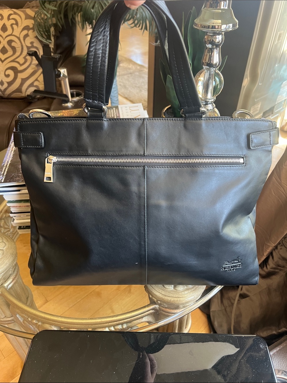 Hermes Black Leather computer bag  with Front Zip